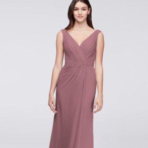 David’s Bridal faux-wrap pleated chiffon bridesmaid dress in Quartz Size 8 - Picture 1 of 6